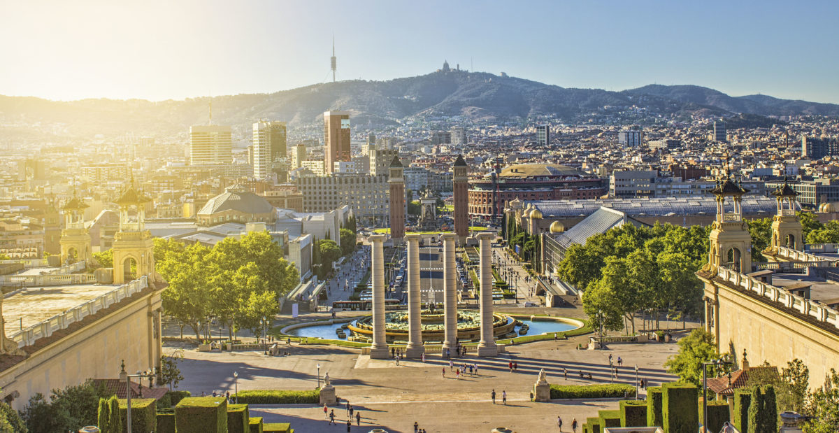 High angle view of Espana square in Barcelona, Spain